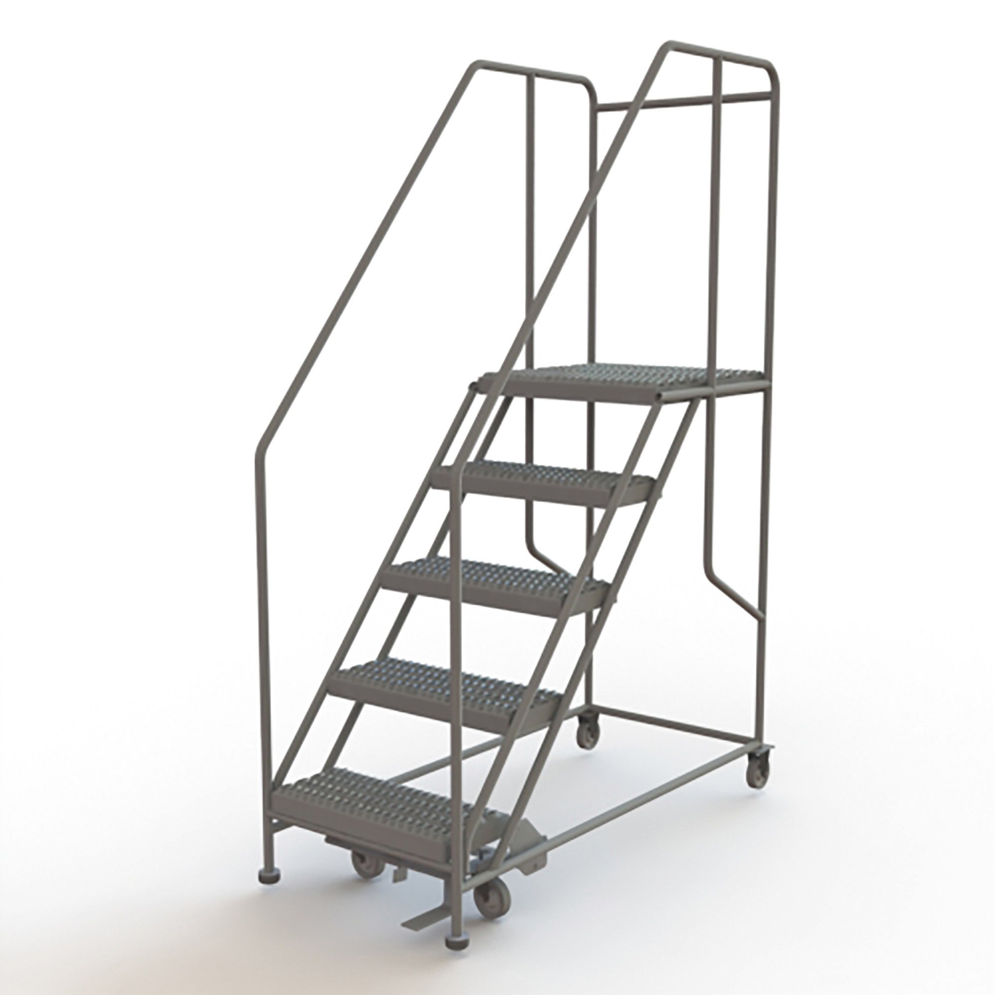 Tri-Arc 5-Step Mobile Steel Work Platform with Handrails and Serrated Steps — Gray, 800-Lb. Capacity